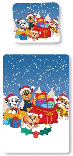 Jule sengetøj 140x200 cm - Paw Patrol sengetøj - Winter wonderland - 2 i 1 design - Sengesæt i 100% bomuld